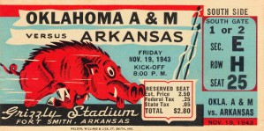 1943 Arkansas Razorback Football Ticket Stub Canvas Art